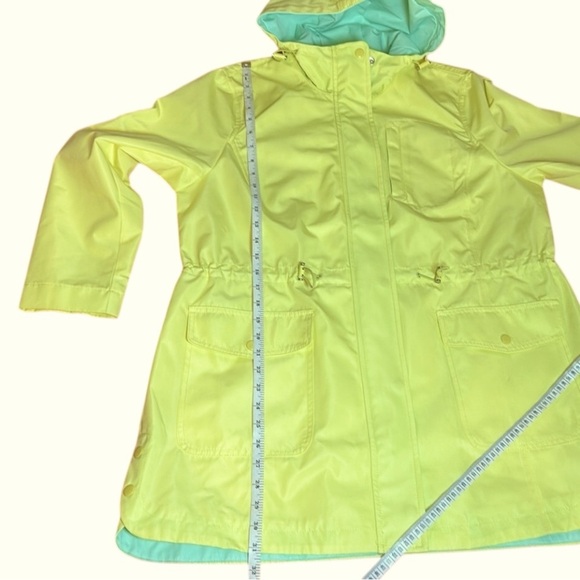 Talbots Hooded Canvas Yellow & Mint Green Anorak Rain Coat Jacket, size XLP - Picture 11 of 15